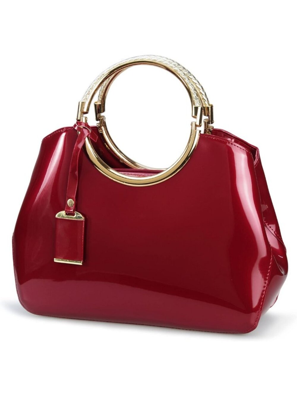 Glossy Metal Grip Structured Shoulder Handbag | Chic Satchel for Women